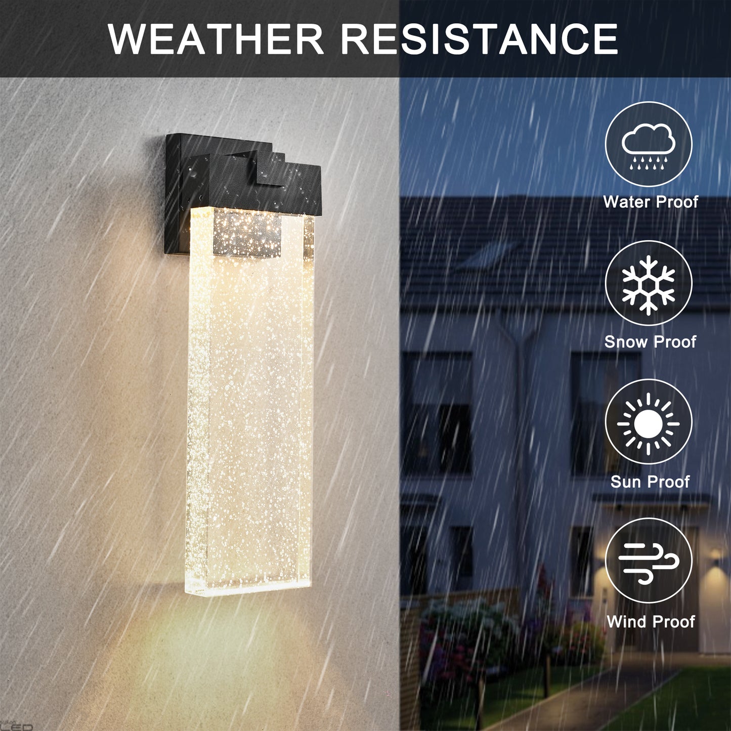 18"(H) 1-pack 12W Modern Outdoor Wall Light Fixture, Weatherproof LED Wall Sconce with Bubble Crystal, Black Finish, Up and Down Lighting for Porch, Patio, and Garden