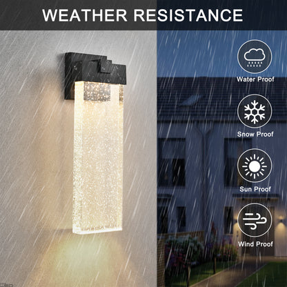 18"(H) 1-pack 12W Modern Outdoor Wall Light Fixture, Weatherproof LED Wall Sconce with Bubble Crystal, Black Finish, Up and Down Lighting for Porch, Patio, and Garden