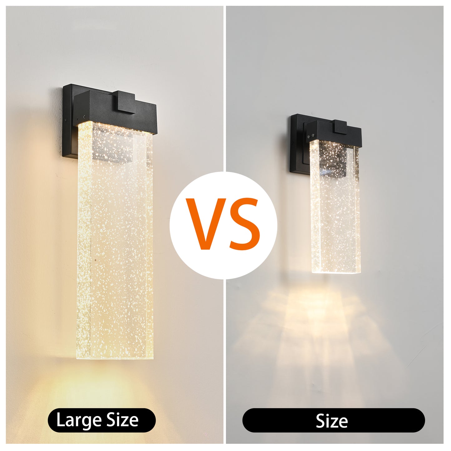 18"(H) 1-pack 12W Modern Outdoor Wall Light Fixture, Weatherproof LED Wall Sconce with Bubble Crystal, Black Finish, Up and Down Lighting for Porch, Patio, and Garden