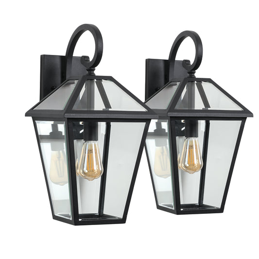 10" 2pcs Outdoor Wall Lanterns, Black Finish Weatherproof Wall Sconce with Clear Glass Panels, Vintage Exterior Light Fixtures for Porch, Patio, Garage, and Entryway (Bulb Not Included)
