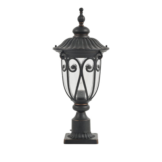 24"(H) 1-pack Vintage Black Outdoor Post Lantern - Waterproof Aluminum Lamp Post Light with Bubble Glass, Decorative Garden Pathway Lighting for Yard, Patio, or Driveway (Bulb Not Included)