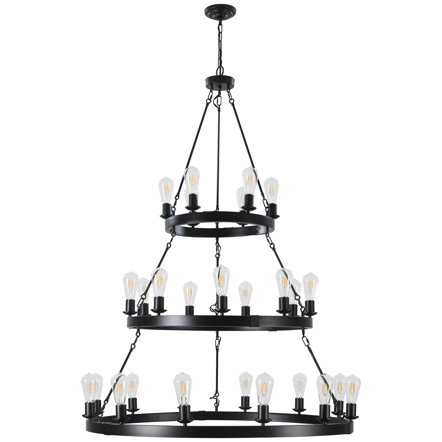 45" Retro Industrial Style 3-Layer Pendant Light, 27-Lights Black Farmhouse Pendant, Suitable for Dining Rooms, Living Rooms (Bulb Not Included)