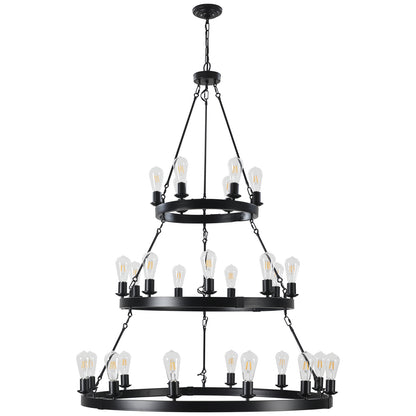 45" Retro Industrial Style 3-Layer Pendant Light, 27-Lights Black Farmhouse Pendant, Suitable for Dining Rooms, Living Rooms (Bulb Not Included)