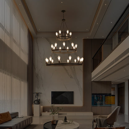 45" Retro Industrial Style 3-Layer Pendant Light, 27-Lights Black Farmhouse Pendant, Suitable for Dining Rooms, Living Rooms (Bulb Not Included)
