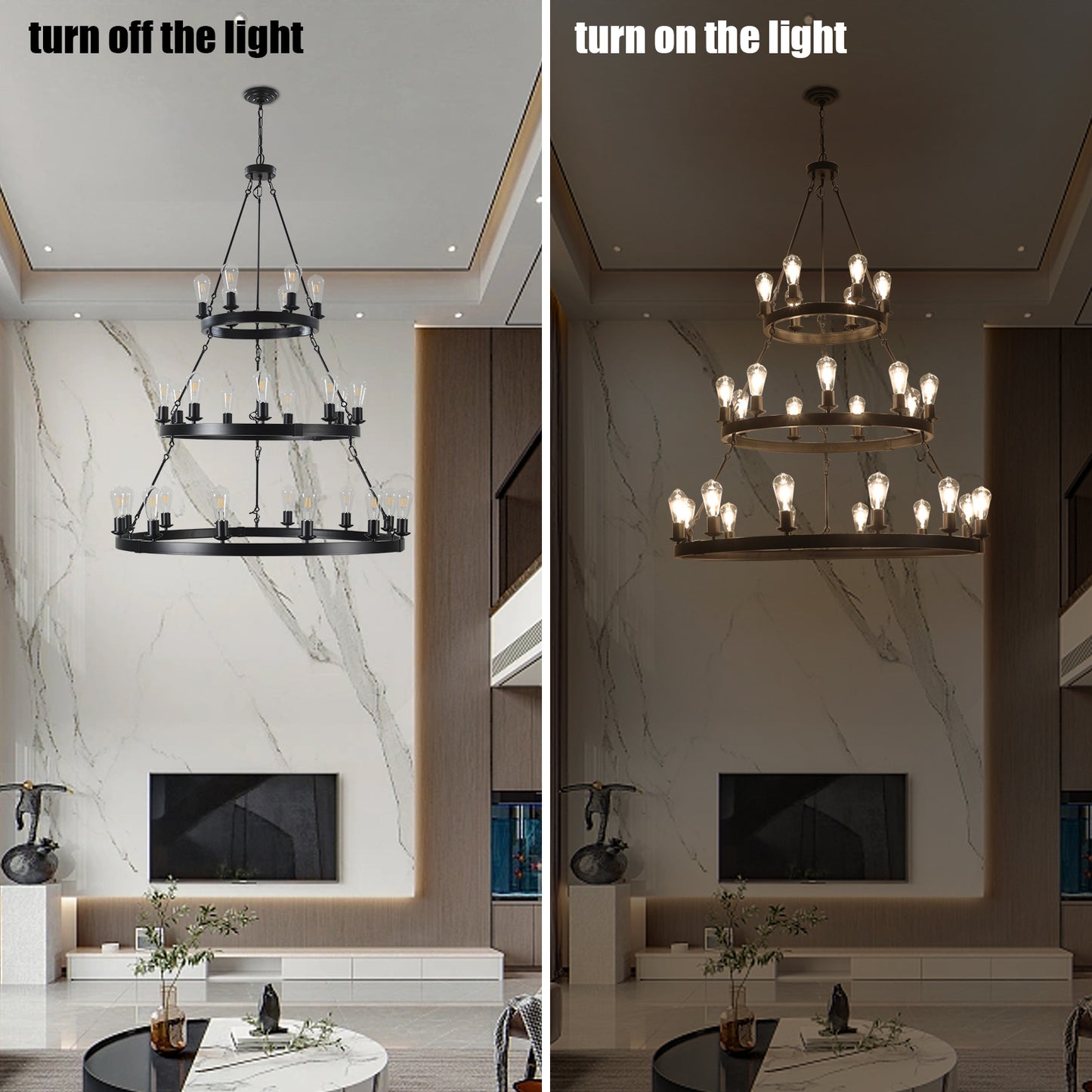 45" Retro Industrial Style 3-Layer Pendant Light, 27-Lights Black Farmhouse Pendant, Suitable for Dining Rooms, Living Rooms (Bulb Not Included)