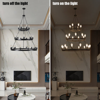 45" Retro Industrial Style 3-Layer Pendant Light, 27-Lights Black Farmhouse Pendant, Suitable for Dining Rooms, Living Rooms (Bulb Not Included)