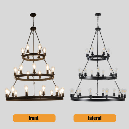 45" Retro Industrial Style 3-Layer Pendant Light, 27-Lights Black Farmhouse Pendant, Suitable for Dining Rooms, Living Rooms (Bulb Not Included)