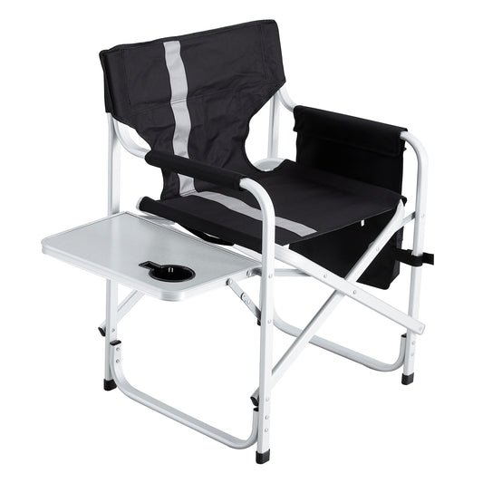 2-piece Padded Folding Outdoor Chair with Side Table and Storage Pockets,Lightweight Oversized Directors Chair for indoor, Outdoor Camping, Picnics and Fishing,Black/Grey