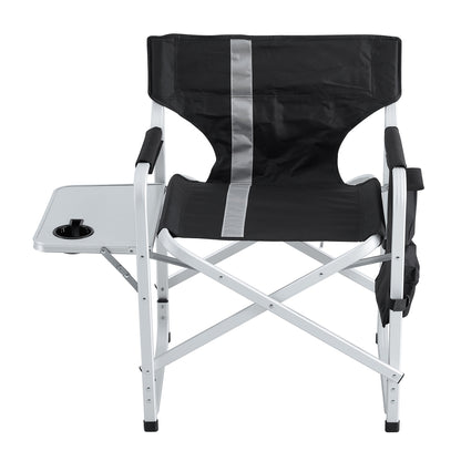 2-piece Padded Folding Outdoor Chair with Side Table and Storage Pockets,Lightweight Oversized Directors Chair for indoor, Outdoor Camping, Picnics and Fishing,Black/Grey