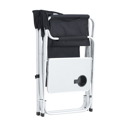 2-piece Padded Folding Outdoor Chair with Side Table and Storage Pockets,Lightweight Oversized Directors Chair for indoor, Outdoor Camping, Picnics and Fishing,Black/Grey