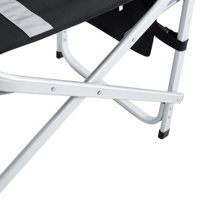 2-piece Padded Folding Outdoor Chair with Side Table and Storage Pockets,Lightweight Oversized Directors Chair for indoor, Outdoor Camping, Picnics and Fishing,Black/Grey