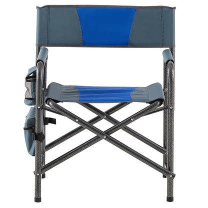 2-piece Padded Folding Outdoor Chair with Storage Pockets,Lightweight Oversized Directors Chair for indoor, Outdoor Camping, Picnics and Fishing,Blue/Grey