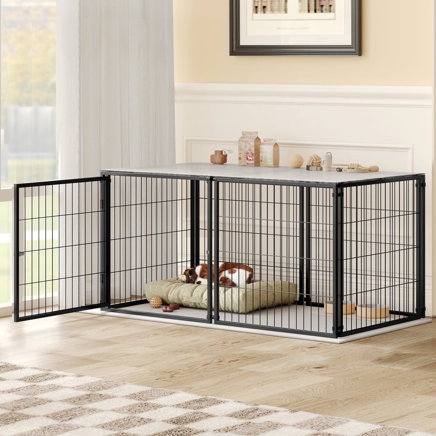 Large Dog Cage 48" Dog Kennel for Medium Dogs Puppy Dog Playpen with Top, Pet Cage, Indoor, Black.48"L x 26.3"W x 23.8"H.