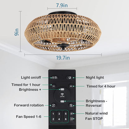 Rattan Ceiling Fan with 5 Bulbs