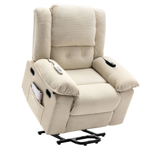 Massage Recliner,Power Lift Chair for Elderly with Adjustable Massage and Heating Function,Recliner Chair with Infinite Position and Side Pocket for Living Room(Old SKU:WF308781AAA) ,Beige