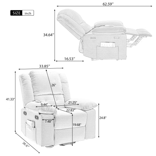 Massage Recliner,Power Lift Chair for Elderly with Adjustable Massage and Heating Function,Recliner Chair with Infinite Position and Side Pocket for Living Room(Old SKU:WF308781AAA) ,Beige