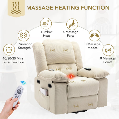 Massage Recliner,Power Lift Chair for Elderly with Adjustable Massage and Heating Function,Recliner Chair with Infinite Position and Side Pocket for Living Room(Old SKU:WF308781AAA) ,Beige
