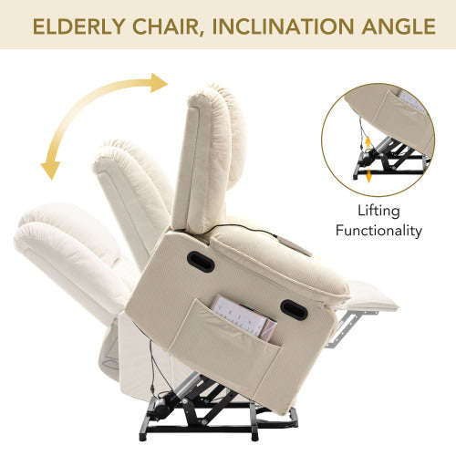 Massage Recliner,Power Lift Chair for Elderly with Adjustable Massage and Heating Function,Recliner Chair with Infinite Position and Side Pocket for Living Room(Old SKU:WF308781AAA) ,Beige