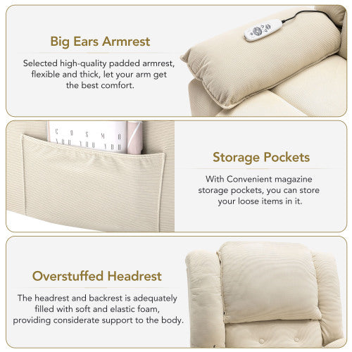 Massage Recliner,Power Lift Chair for Elderly with Adjustable Massage and Heating Function,Recliner Chair with Infinite Position and Side Pocket for Living Room(Old SKU:WF308781AAA) ,Beige