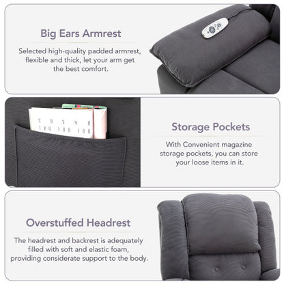 Massage Recliner,Power Lift Chair for Elderly with Adjustable Massage and Heating Function,Recliner Chair with Infinite Position and Side Pocket for Living Room(Old SKU:WF308781AAE) ,Gray