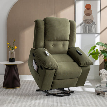 Massage Recliner,Power Lift Chair for Elderly with Adjustable Massage and Heating Function,Recliner Chair with Infinite Position and Side Pocket for Living Room (Old SKU:WF308781AAF),Green