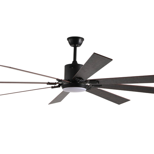 72" Walnut LED Ceiling Fan Light with 8 Wooden Blades, Remote Control, Adjustable Color Temperature for Living Room, Bedroom, or Dining Room