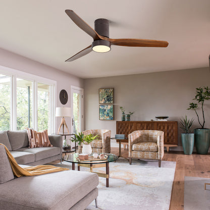 2 Inch Flush Mount Ceiling Fan with LED Light and Remote Control Solid Wood Blades