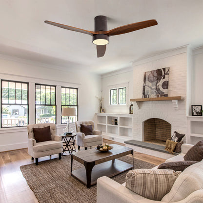 2 Inch Flush Mount Ceiling Fan with LED Light and Remote Control Solid Wood Blades