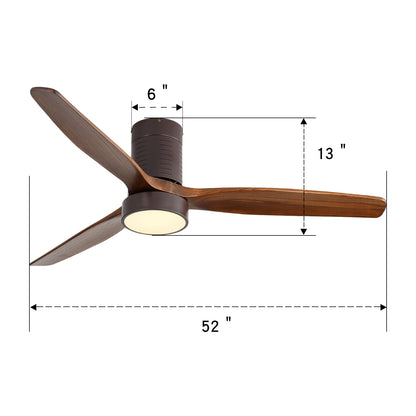 2 Inch Flush Mount Ceiling Fan with LED Light and Remote Control Solid Wood Blades