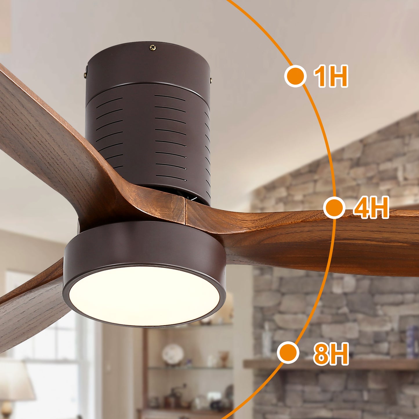 2 Inch Flush Mount Ceiling Fan with LED Light and Remote Control Solid Wood Blades