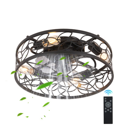18-inch Black Vintage Caged Ceiling Fan Light – Quiet Operation, Remote Control, Industrial Style for Living Room, Bedroom, and Kitchen (Bulb Not Included)