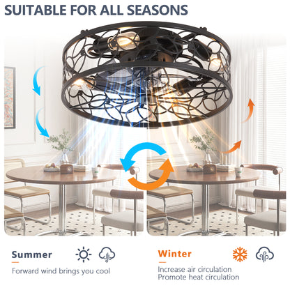 18-inch Black Vintage Caged Ceiling Fan Light – Quiet Operation, Remote Control, Industrial Style for Living Room, Bedroom, and Kitchen (Bulb Not Included)