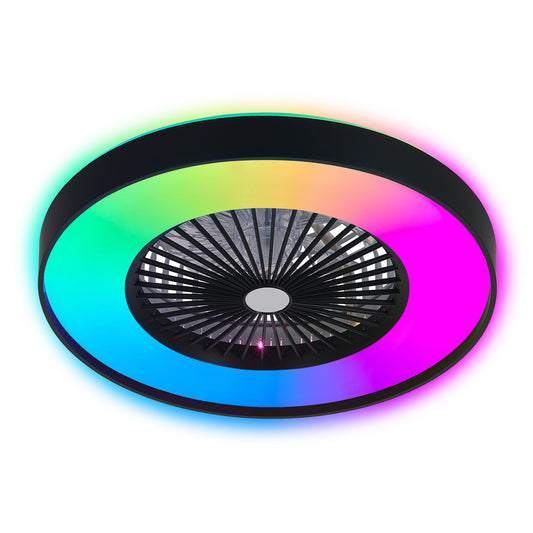 23-inch Black and White Ceiling Fan Light with LED RGB – Dimmable and Color-Changing, APP & Remote Control, Modern Smart Ceiling Fan for Living Room, Bedroom, and Dining Room
