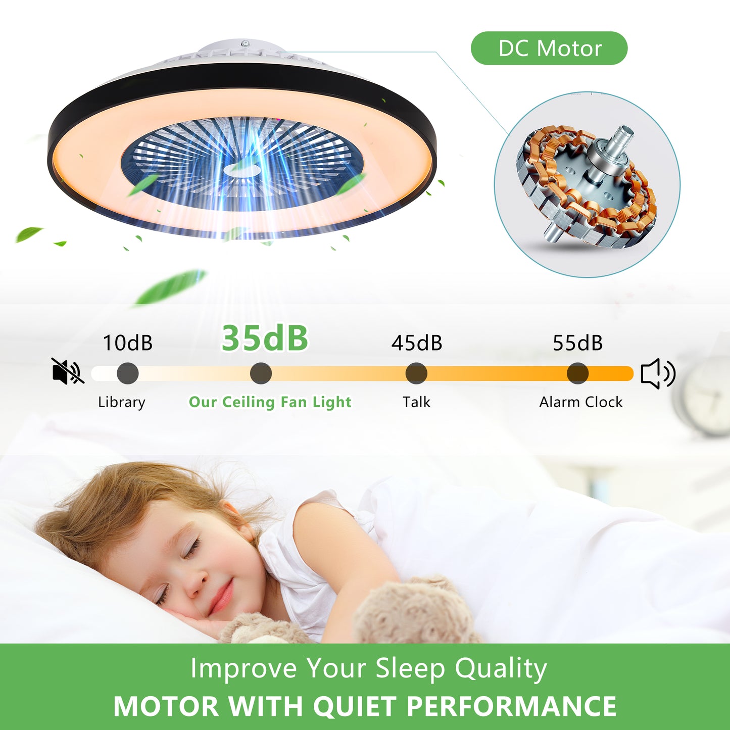 23-inch Black and White Ceiling Fan Light with LED RGB – Dimmable and Color-Changing, APP & Remote Control, Modern Smart Ceiling Fan for Living Room, Bedroom, and Dining Room