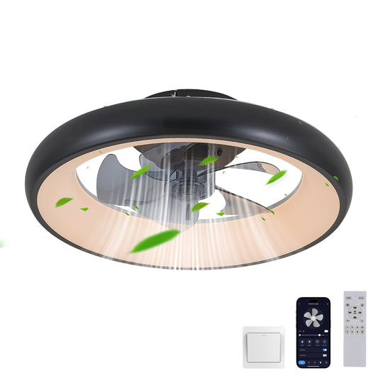 20-inch Black LED Ceiling Fan Light – Dimmable and Adjustable Color Temperature, APP & Remote Control, Modern Smart Ceiling Fan for Living Room, Bedroom, and Dining Room