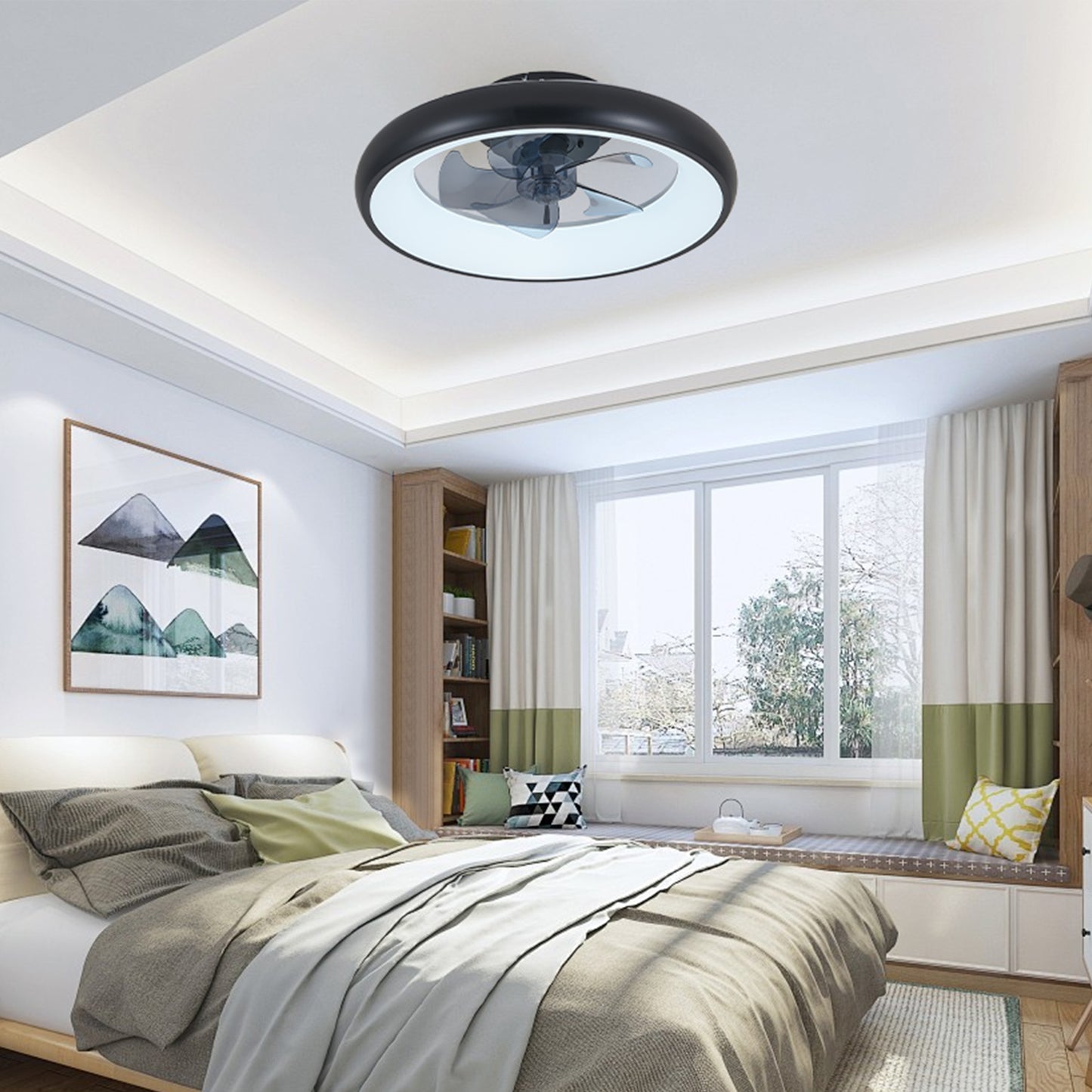 20-inch Black LED Ceiling Fan Light – Dimmable and Adjustable Color Temperature, APP & Remote Control, Modern Smart Ceiling Fan for Living Room, Bedroom, and Dining Room
