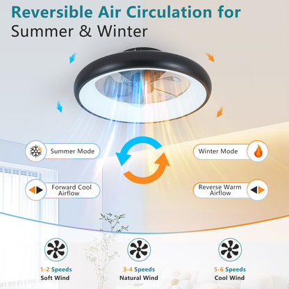 20-inch Black LED Ceiling Fan Light – Dimmable and Adjustable Color Temperature, APP & Remote Control, Modern Smart Ceiling Fan for Living Room, Bedroom, and Dining Room