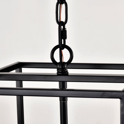 4-Light Metal Lantern Tiered Pendant Hanging Light Fixtures, Industrial Farmhouse Adjustable Height Chandeliers for Dining Room Hallway Foyer Entryway--Matte Black