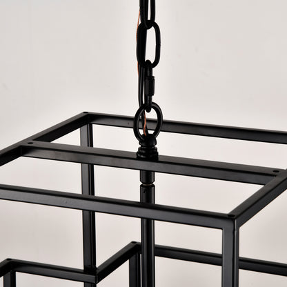 8-Light Metal Lantern Tiered Pendant Hanging Light Fixtures, Industrial Farmhouse Adjustable Height Chandeliers for Dining Room Hallway Foyer Entryway--Matte Black (E12 Bulbs Not Included)