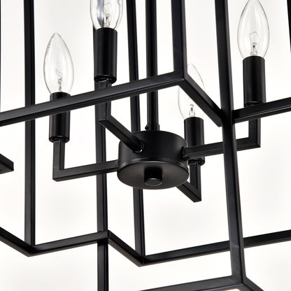 8-Light Metal Lantern Tiered Pendant Hanging Light Fixtures, Industrial Farmhouse Adjustable Height Chandeliers for Dining Room Hallway Foyer Entryway--Matte Black (E12 Bulbs Not Included)