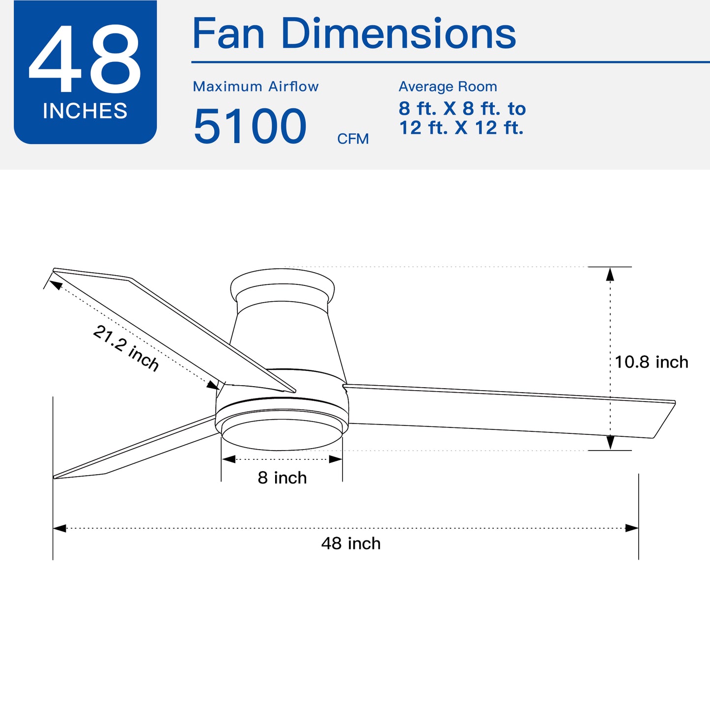 48" Bruched Nickel Lowe Profile Ceiling Fan with Light