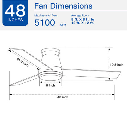 48" Bruched Nickel Lowe Profile Ceiling Fan with Light