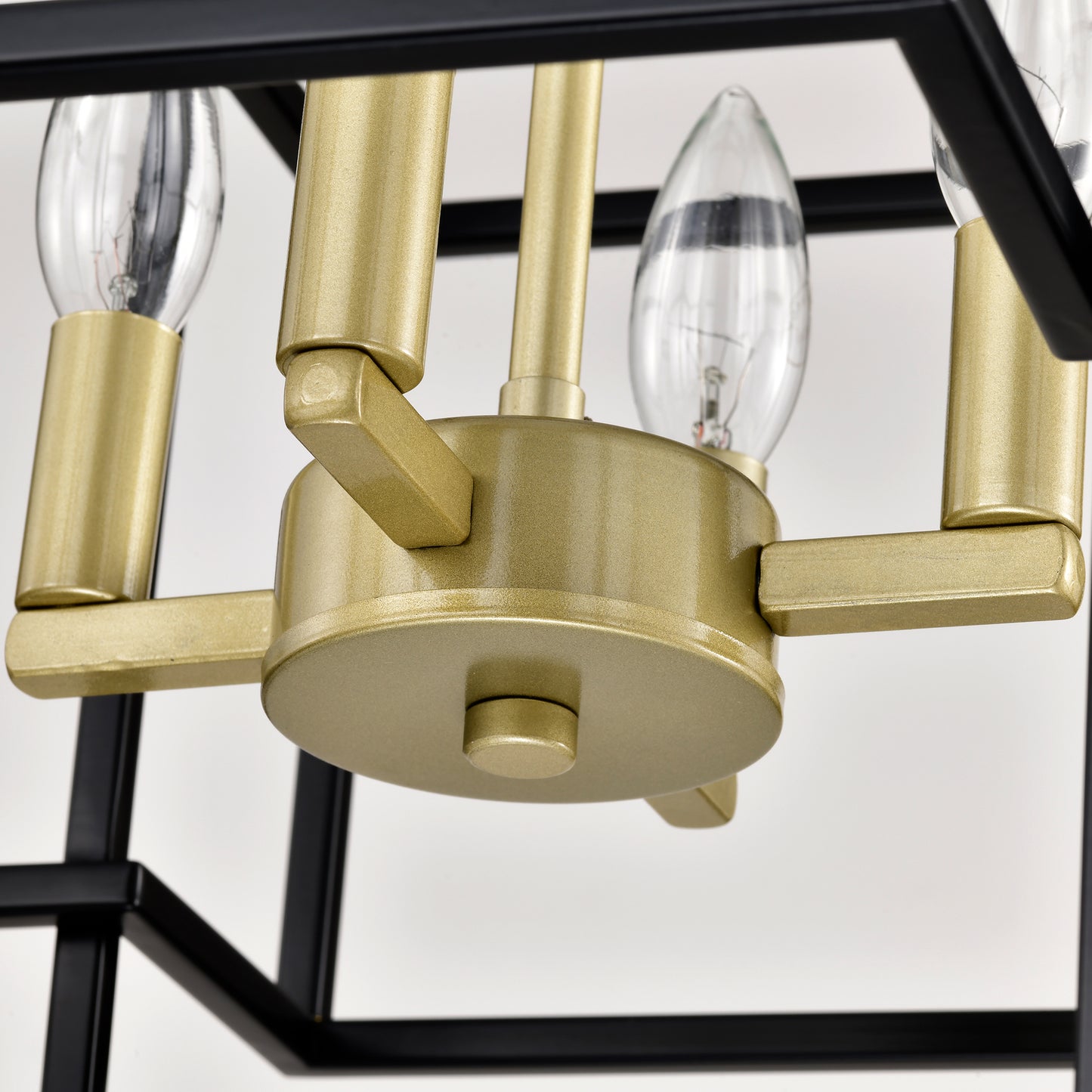 4-Light Metal Lantern Tiered Pendant Hanging Light Fixtures, Industrial Farmhouse Adjustable Height Chandeliers for Dining Room Hallway Foyer Entryway--Matte Black & Gold (E12 Bulbs Not Included)