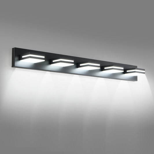 Modern Black LED Vanity Light, 5-Lights Wall Sconce for Bathroom and Mirror, Sleek Minimalist Design, Energy-Efficient, Easy to Install