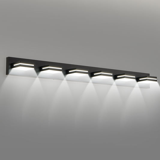 Modern Black LED Vanity Light, 6-Lights Wall Sconce for Bathroom and Mirror, Sleek Minimalist Design, Energy-Efficient, Easy to Install