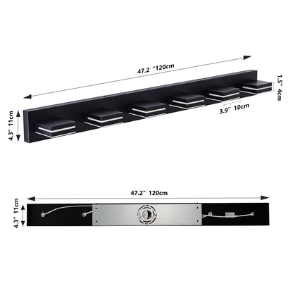 Modern Black LED Vanity Light, 6-Lights Wall Sconce for Bathroom and Mirror, Sleek Minimalist Design, Energy-Efficient, Easy to Install