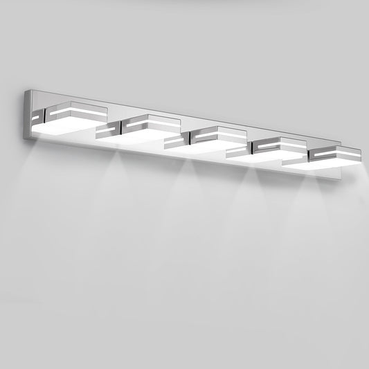 Modern Chrome LED Vanity Light, 5-Lights Wall Sconce for Bathroom and Mirror, Sleek Minimalist Design, Energy-Efficient, Easy to Install