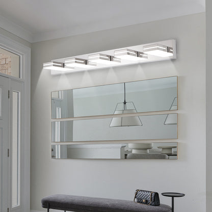 Modern Chrome LED Vanity Light, 5-Lights Wall Sconce for Bathroom and Mirror, Sleek Minimalist Design, Energy-Efficient, Easy to Install