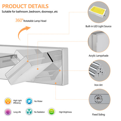 Modern Chrome LED Vanity Light, 6-Lights Wall Sconce for Bathroom and Mirror, Sleek Minimalist Design, Energy-Efficient, Easy to Install