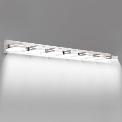 Modern Chrome LED Vanity Light, 7-Lights Wall Sconce for Bathroom and Mirror, Sleek Minimalist Design, Energy-Efficient, Easy to Install